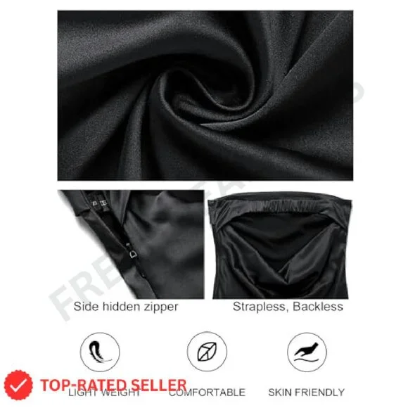 Satin Strapless Backless Maxi Dress Elegant Formal Party Bodycon Chic - Picture 6 of 8